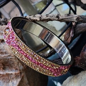 ❤️ Sparkling Hot Pink Crystals Silver Bracelet Wide Indian Bangle jewelry